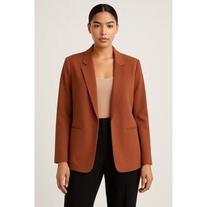 Duses Rust Brown Blazer Women Size 52 XL Open Front Lined Career Jacket Turkey